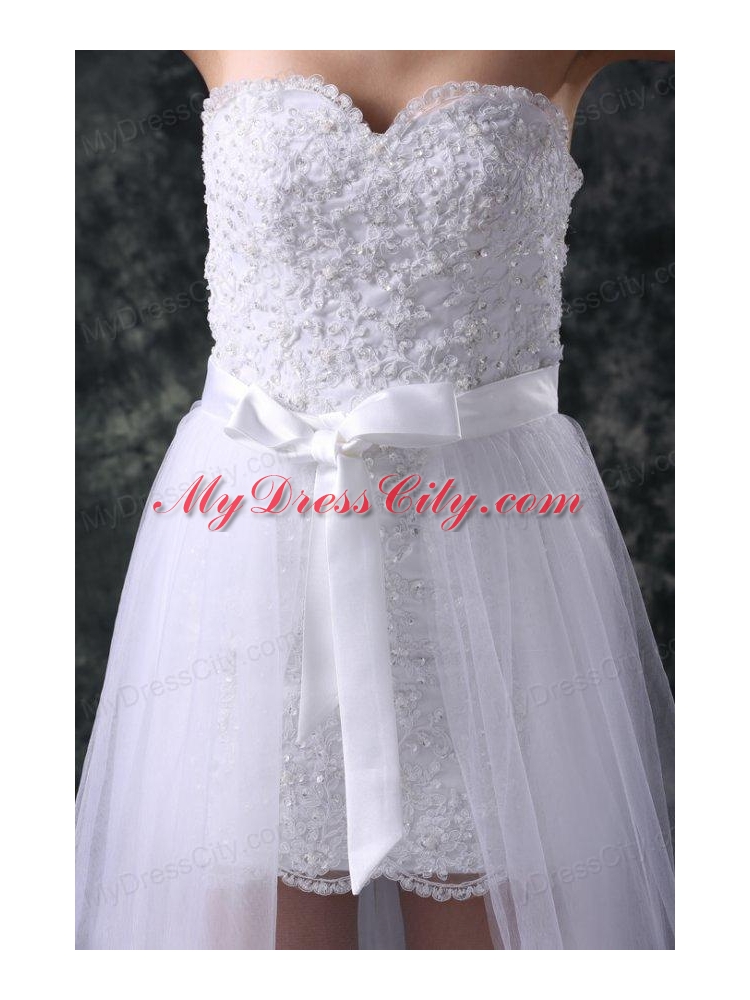 Column Sweetheart Appliques Tulle Detachable Skirt Wedding Dress