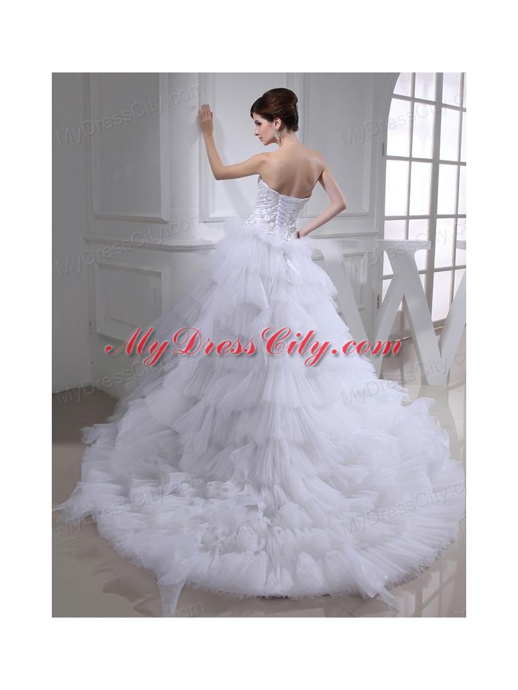 Elegant Princess Ruffled Layers and Appliques Wedding Dress with Sweetheart