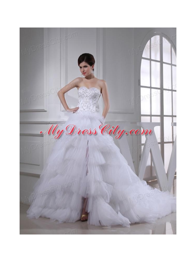 Elegant Princess Ruffled Layers and Appliques Wedding Dress with Sweetheart