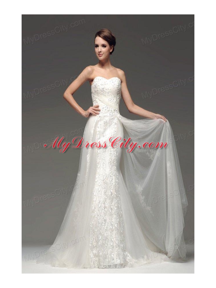 Luxurious Memraid Sweetheart Sweep Train Wedding Dress with Lace