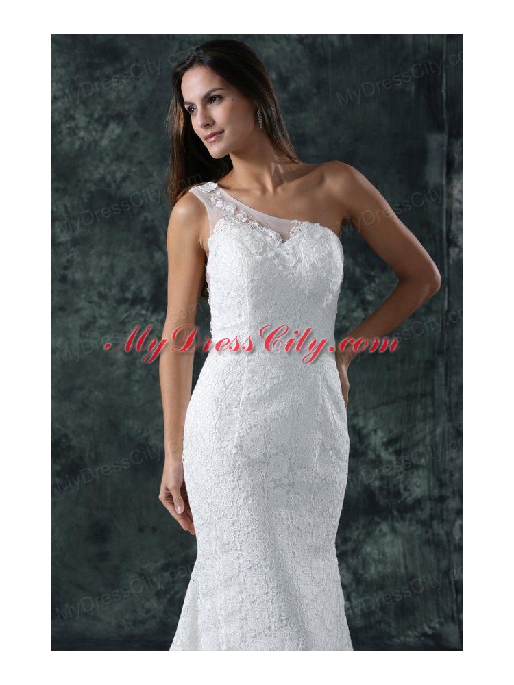 Mermaid Embroidery One Shoulder Lace Sweep Train Wedding Dress