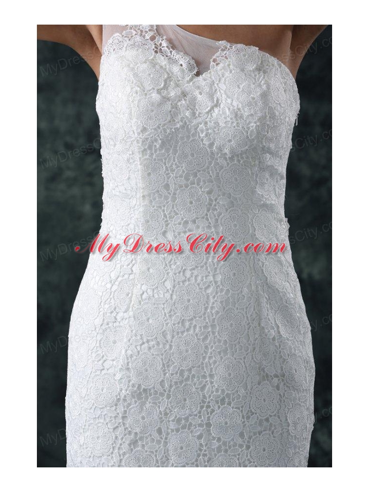 Mermaid Embroidery One Shoulder Lace Sweep Train Wedding Dress