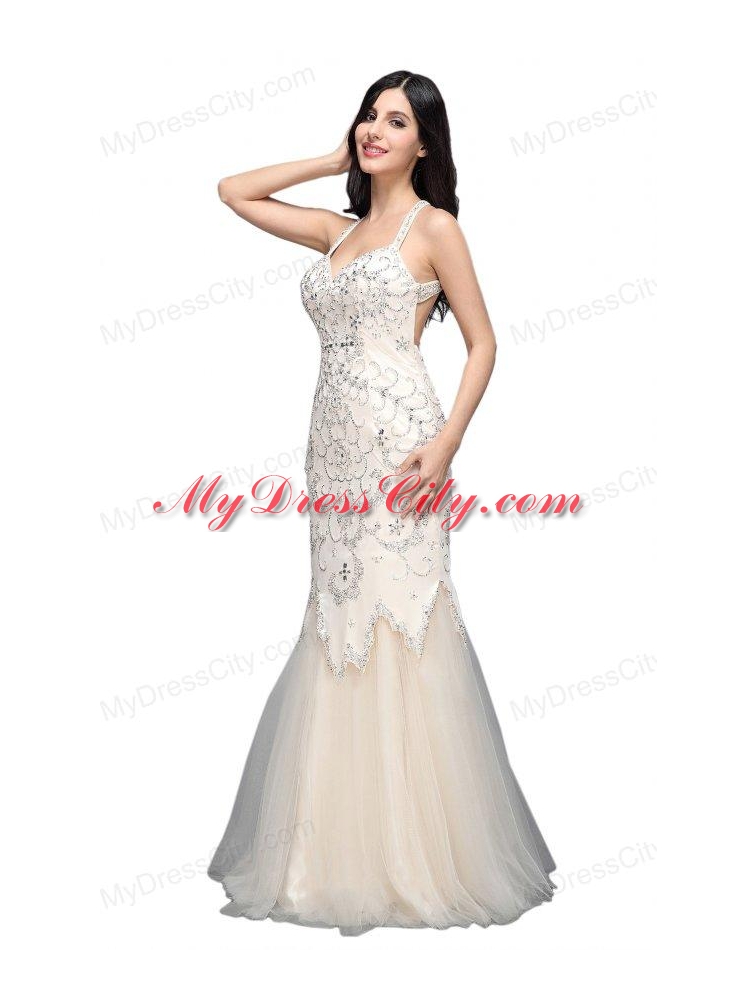 Mermaid  Halter Floor-length Tulle Criss Cross Wedding Dress