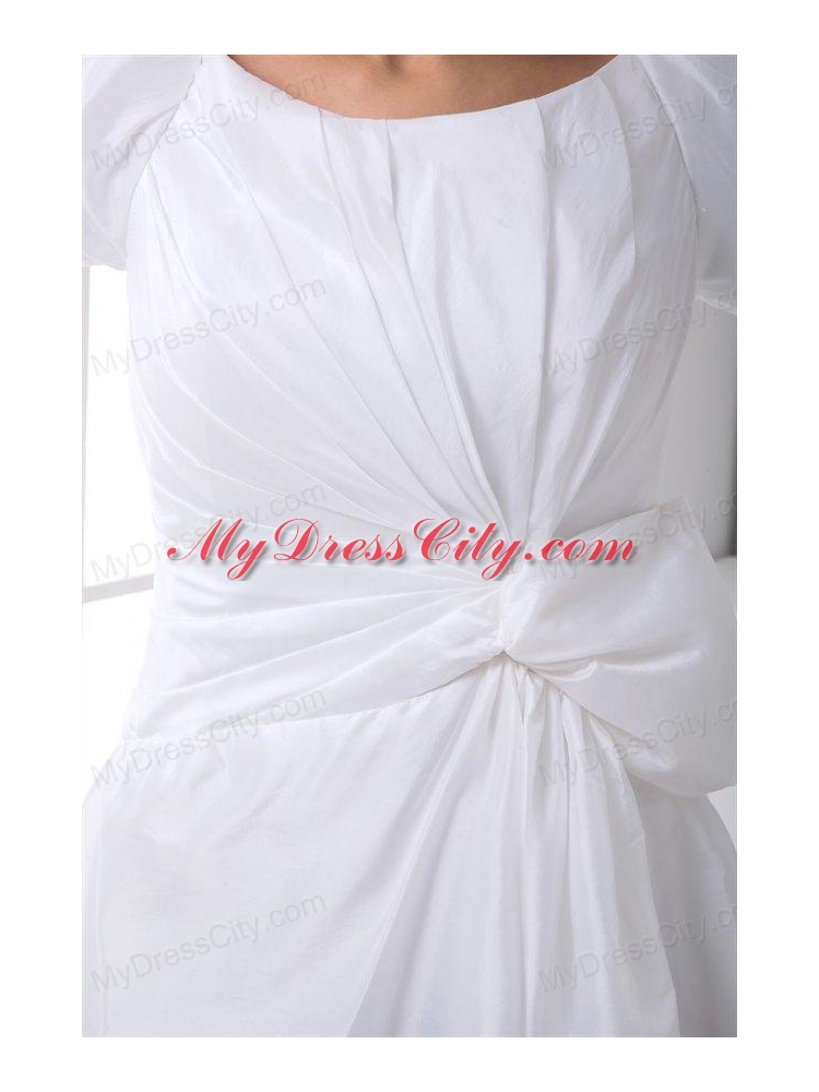 Pretty A-line Scoop Short Sleeves Wedding Dress with Ruching