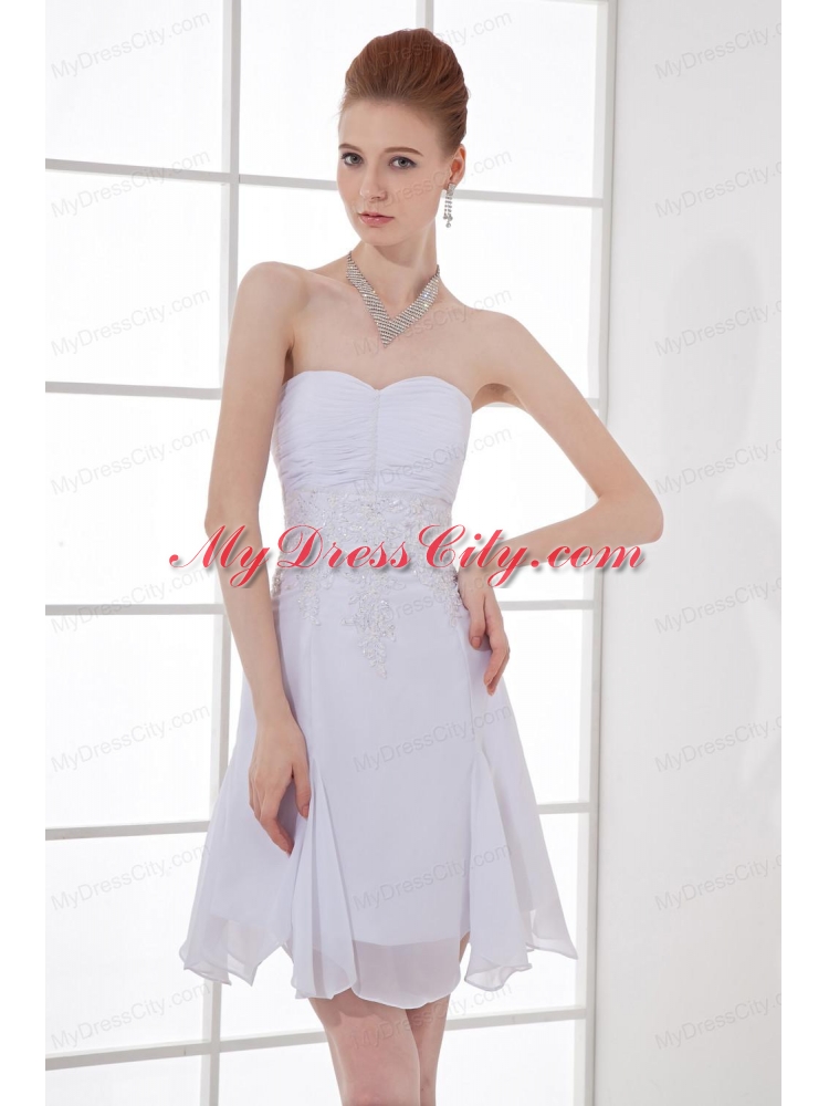 Simple Empire Sweetheart Mini-length Chiffon Wedding Dress with Ruching and Appliques