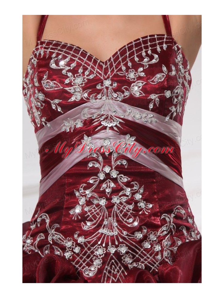 Spaghetti Straps Burgundy Long Quinceanera Dress with Appliques