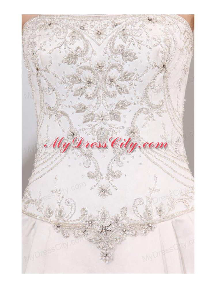 Strapless A-line Embroidery and Beading Wedding Dress with Chapel Train