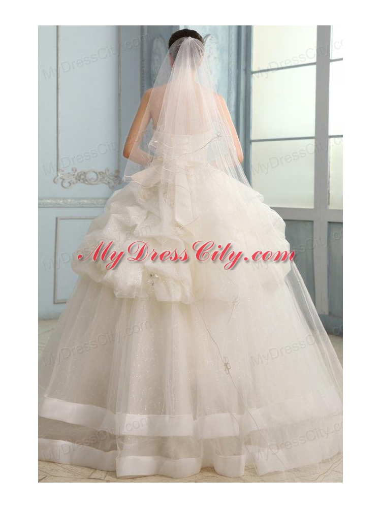 Strapless Ball Gown Appliques and Pick-ups Long Wedding Dress