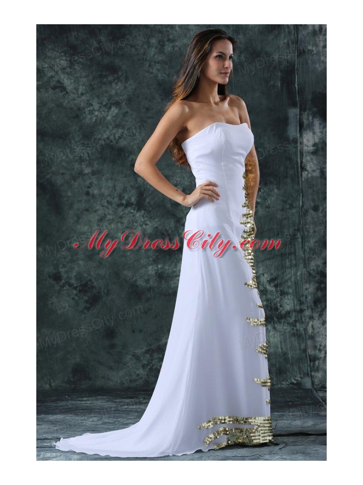 Strapless Empire Chiffon Sequins Wedding Dress with Sweep Train