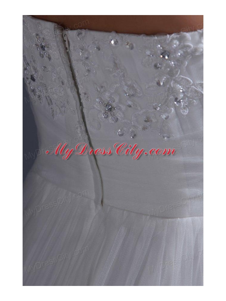 Strapless Mermaid Lace Appliques Wedding Dress with Chapel Train