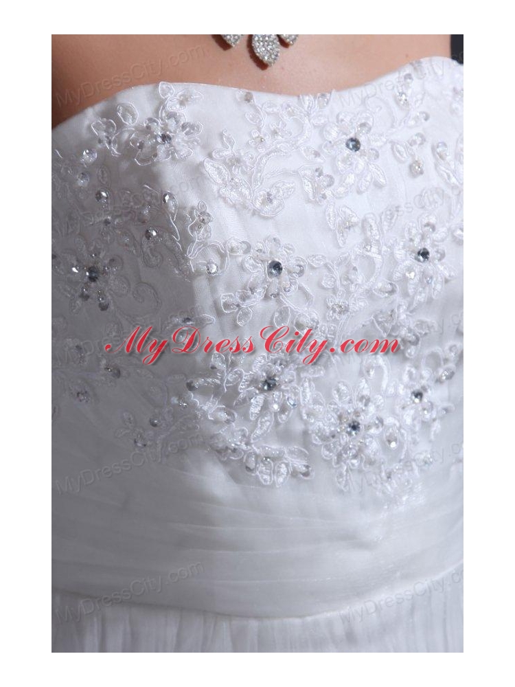 Strapless Mermaid Lace Appliques Wedding Dress with Chapel Train