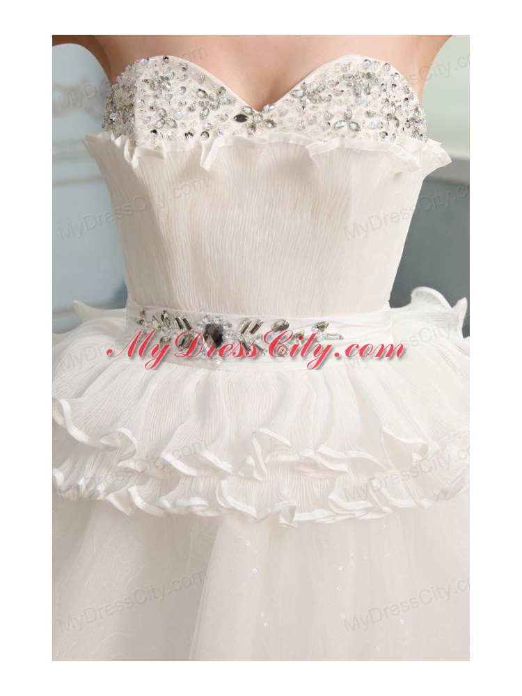 Sweetheart Beading and Pleats Floor-length Wedding Dress in Ball Gown