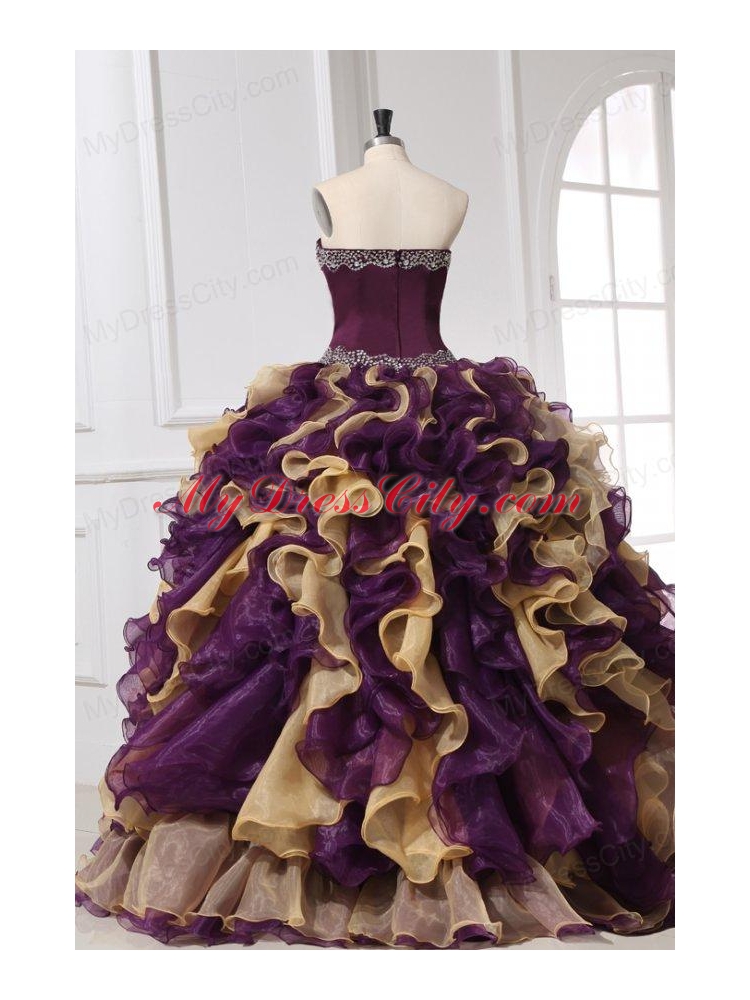 Sweetheart Beading and Ruffles Organza Multi-color Quinceanera Dress