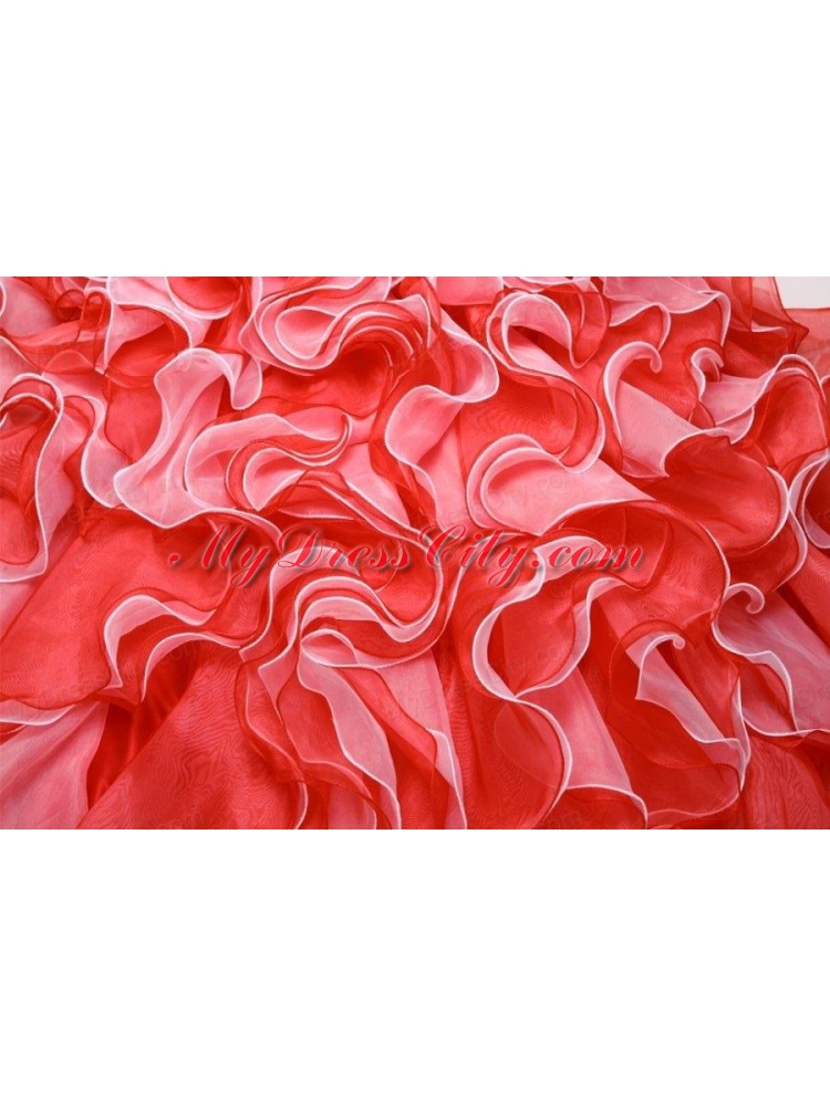 Sweetheart Beading and Ruffles Organza Quinceanera Dress in Red