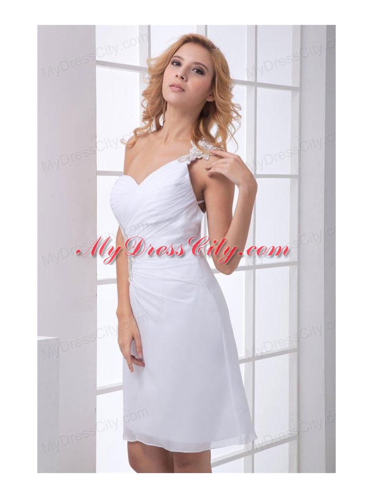 White One Shoulder Wedding Dress with Beading and Ruches