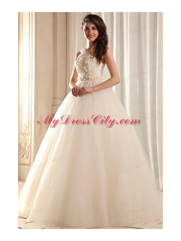 A-line Ivory Halter Top Appliques Floor-length Organza Wedding Dress