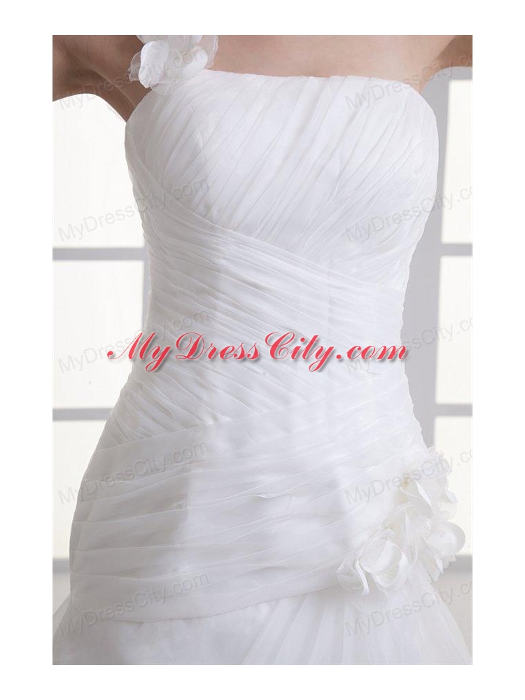 A-line One Shoulder Appliques Ruching Court  Train Wedding Dress