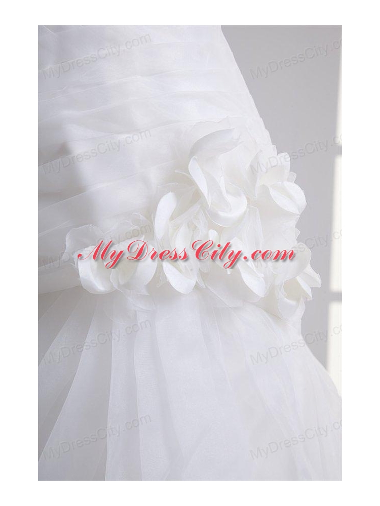 A-line One Shoulder Appliques Ruching Court  Train Wedding Dress