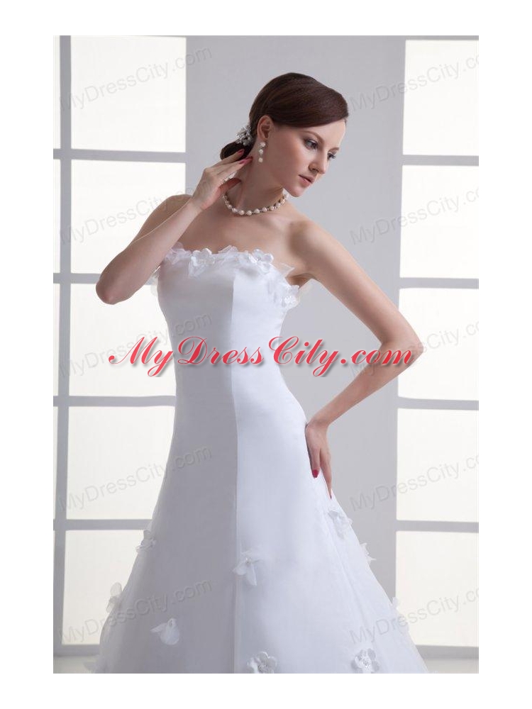 A-line Strapless Appliques Lace Court Train Wedding Dress