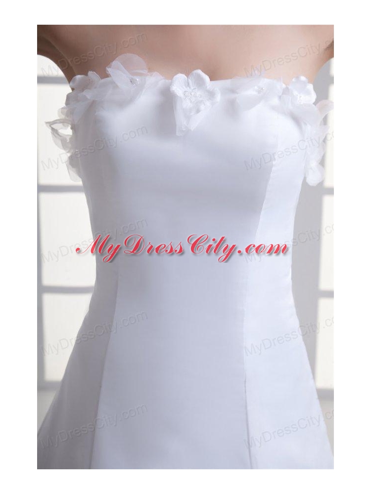 A-line Strapless Appliques Lace Court Train Wedding Dress