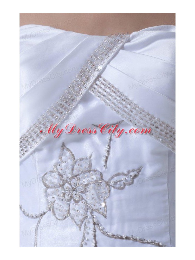 A-line Strapless Embroidery and Beading Court Train Wedding Dress