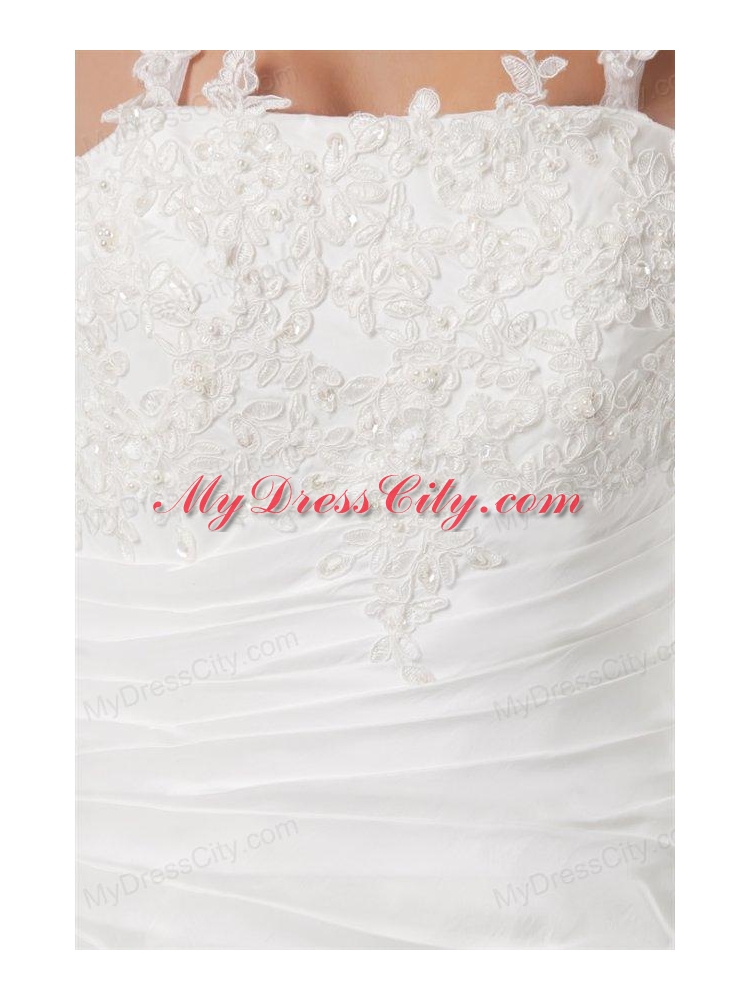 A-line Straps Appliques and Pick-ups Court Train Wedding Dress