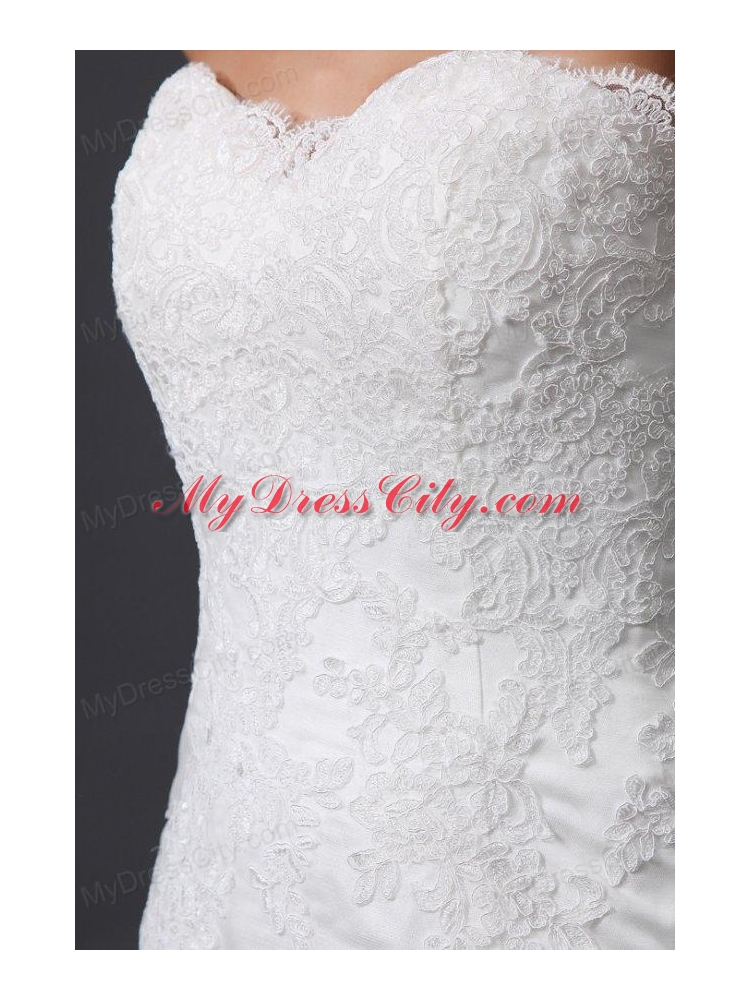 A-Line Sweetheart Appliques and Lace Wedding Dress with Court Train