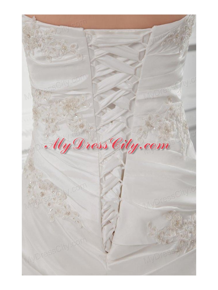 A-line Sweetheart Appliques Ruching Tulle Wedding Dress