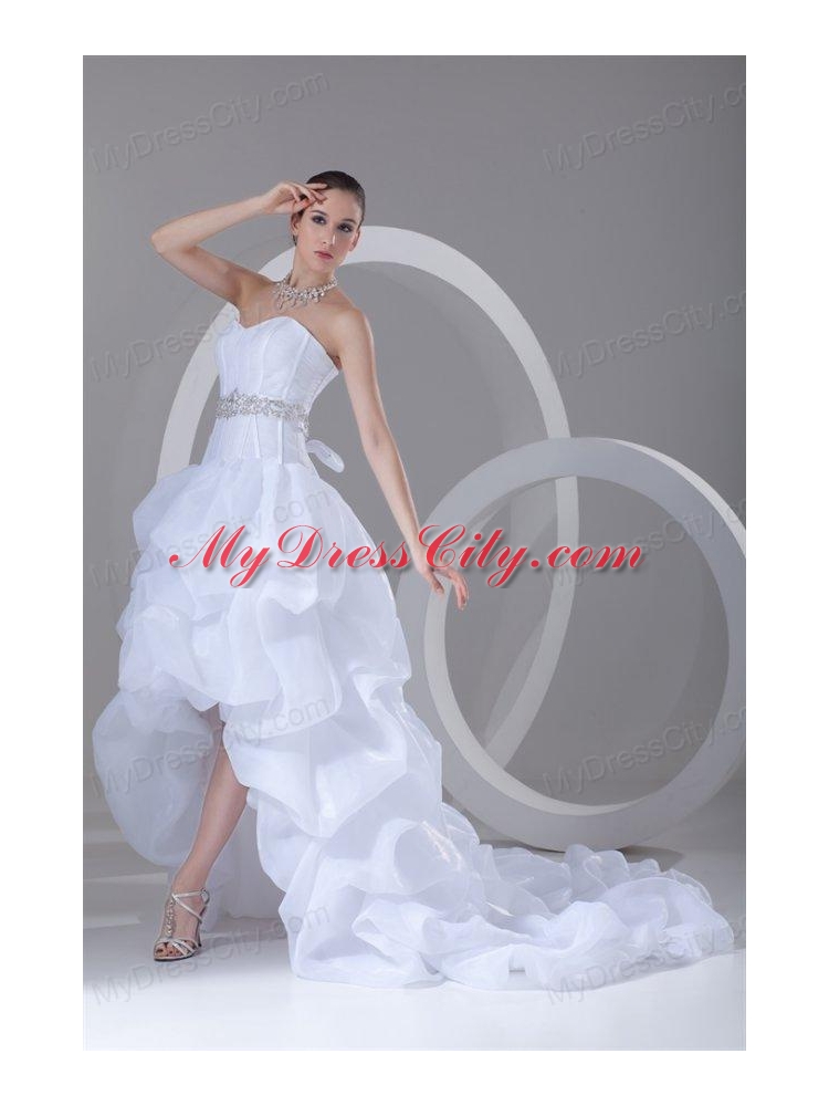 A-line Sweetheart High-low Beading Pick-ups Wedding Dress