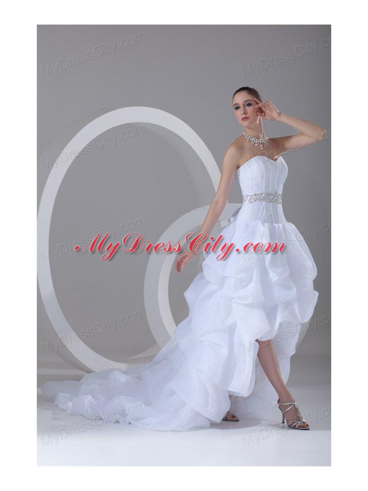 A-line Sweetheart High-low Beading Pick-ups Wedding Dress