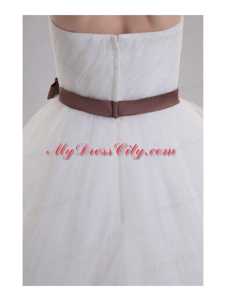 A-line Sweetheart Sash Ruching Tulle Wedding Dress