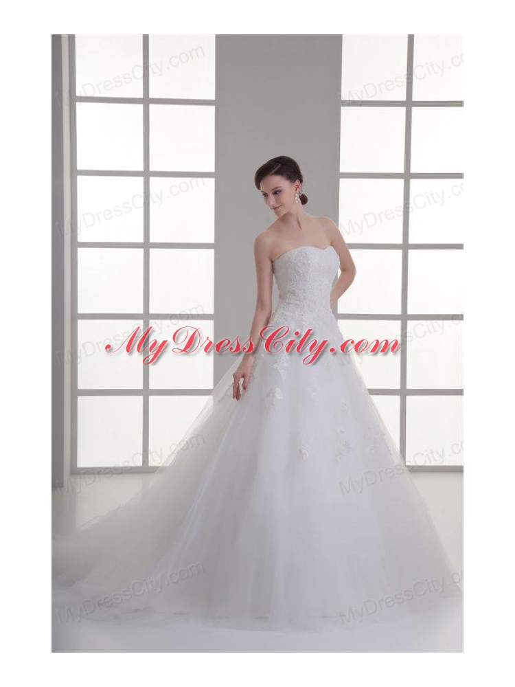 A-line Sweetheart Sweep Train Wedding Dress with Sequins