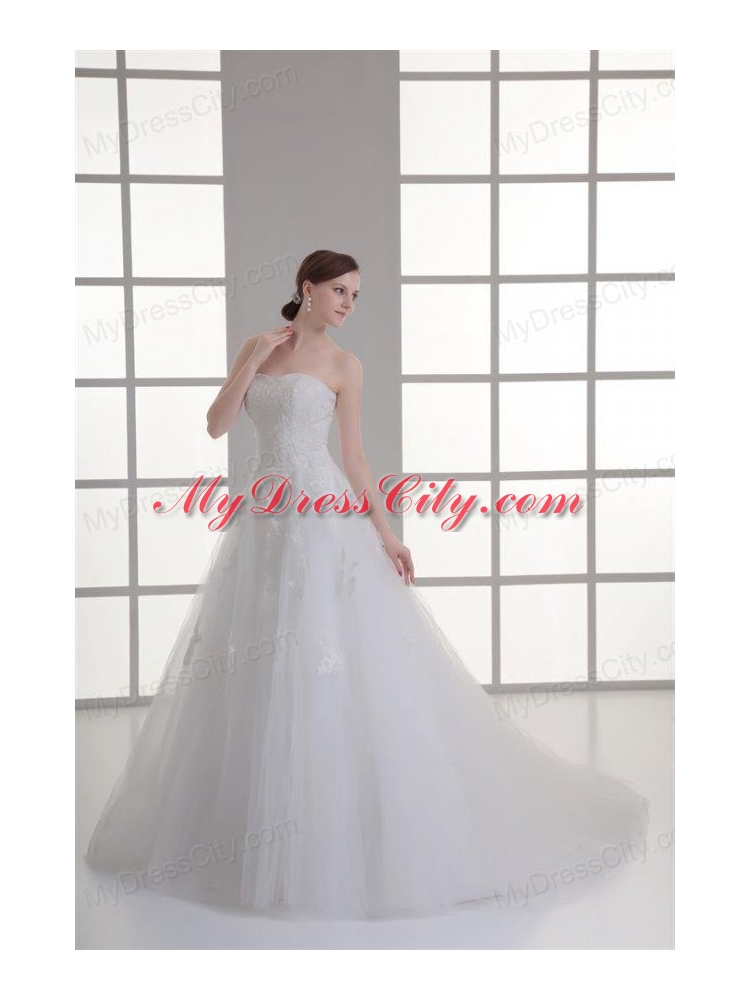 A-line Sweetheart Sweep Train Wedding Dress with Sequins