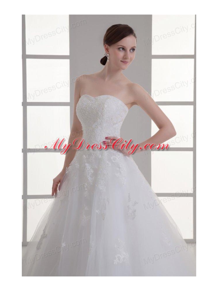 A-line Sweetheart Sweep Train Wedding Dress with Sequins