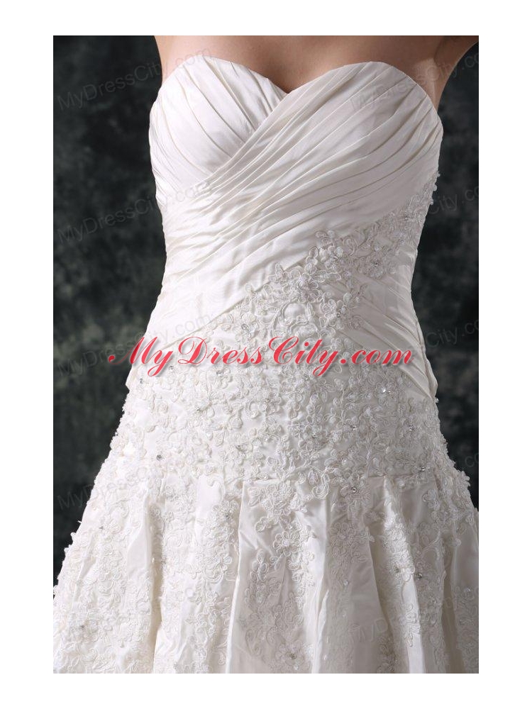 A-Line Sweetheart Taffeta Appliques Court Train Lace Up Wedding Dress