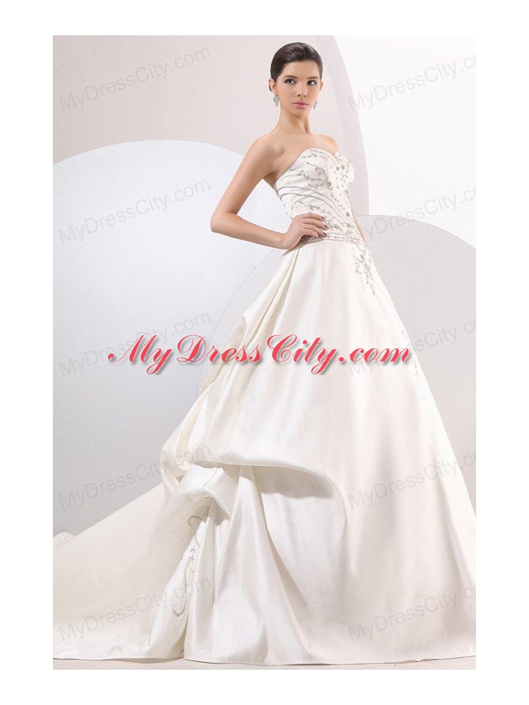 A-Line Sweetheart Taffeta Embroidery and Beading Wedding Dress