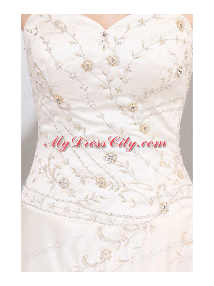 A-Line Sweetheart Taffeta Embroidery and Beading Wedding Dress