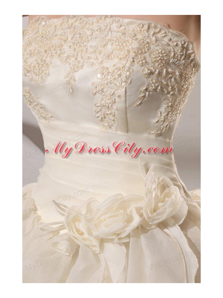 Ball Gown Strapless Appliques and Hand Made Flowers Wedding Dress