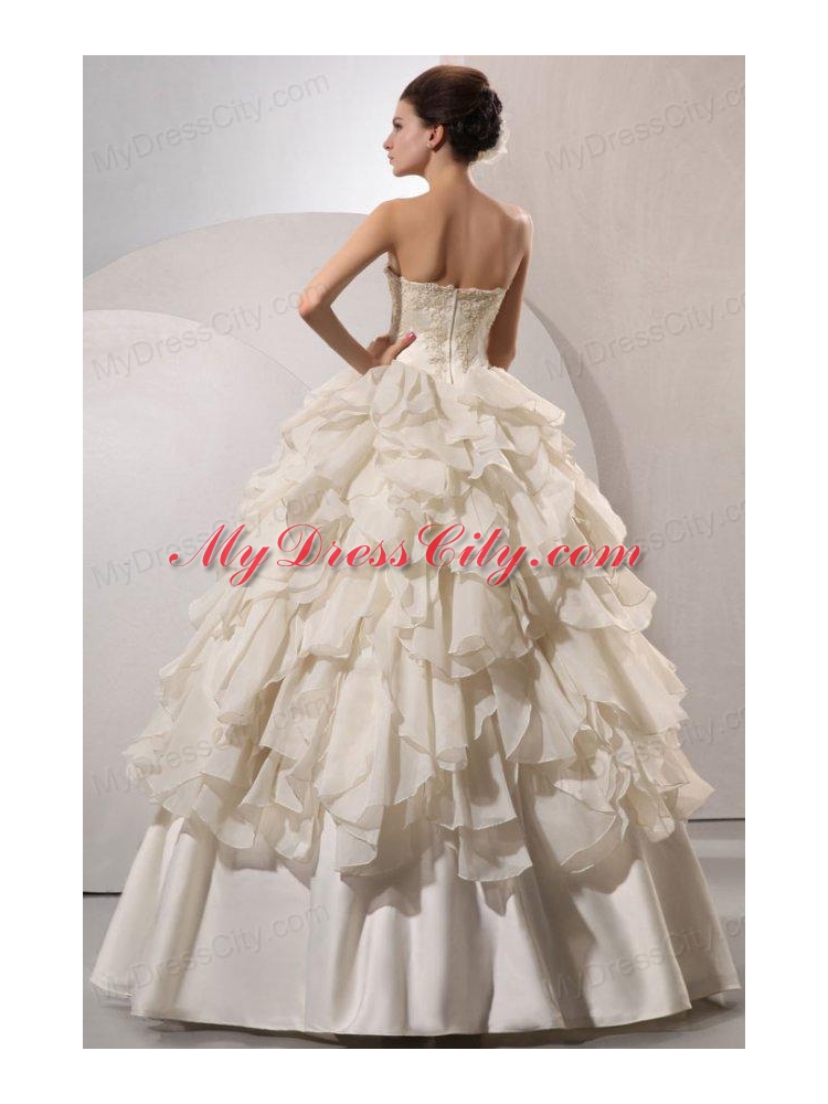 Ball Gown Strapless Appliques and Hand Made Flowers Wedding Dress