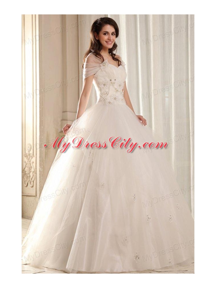 Ball Gown Sweetheart Beading on Flowers Floor-length Wedding Dress