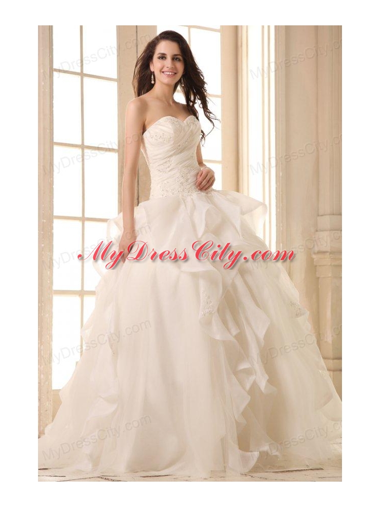 Ball Gown Sweetheart Wedding Dress with Appliques and Ruffles