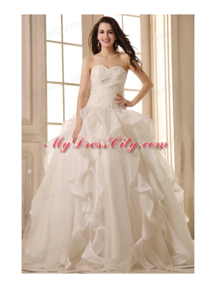 Ball Gown Sweetheart Wedding Dress with Appliques and Ruffles