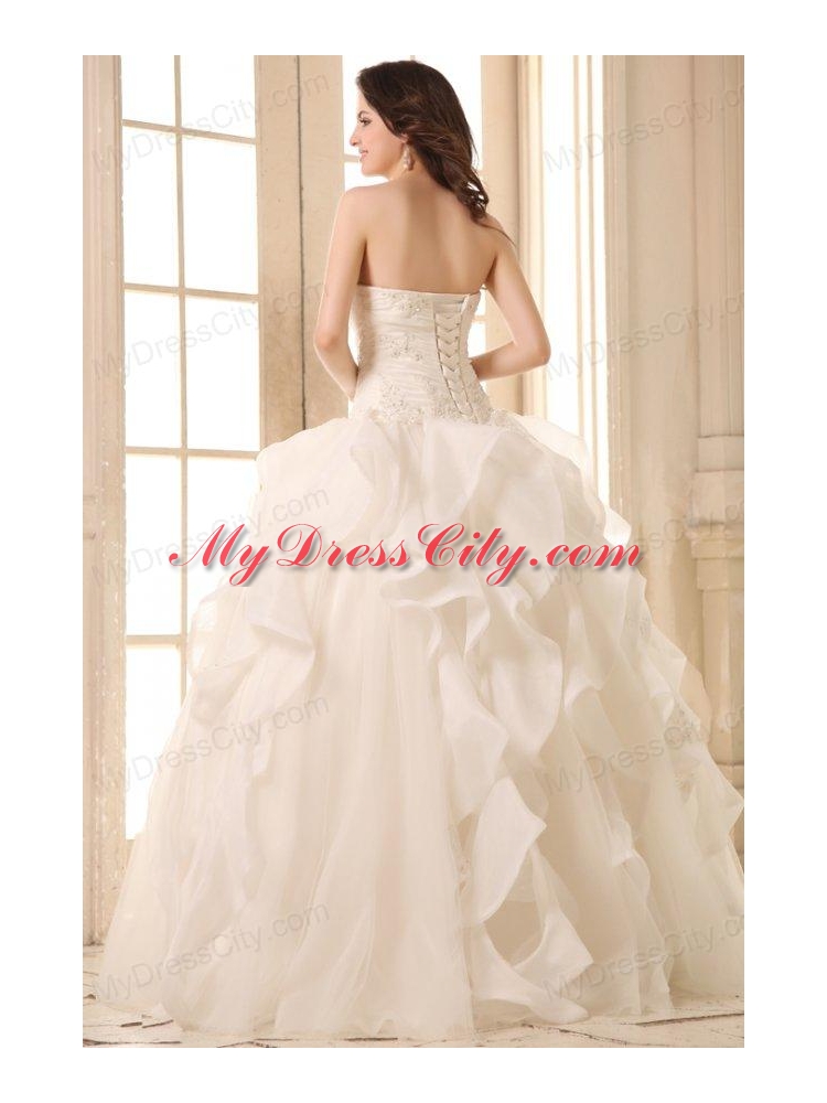 Ball Gown Sweetheart Wedding Dress with Appliques and Ruffles