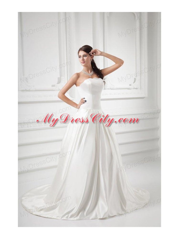 Elegant A-line Strapless Sweep Train Wedding Dress with Satin