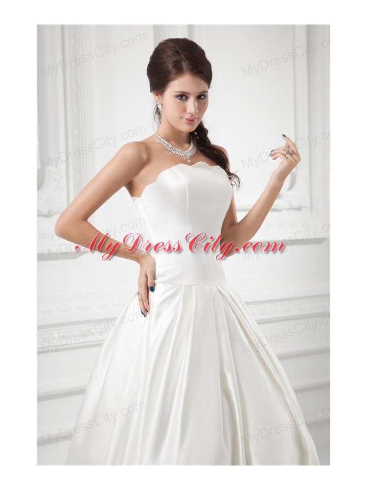 Elegant A-line Strapless Sweep Train Wedding Dress with Satin