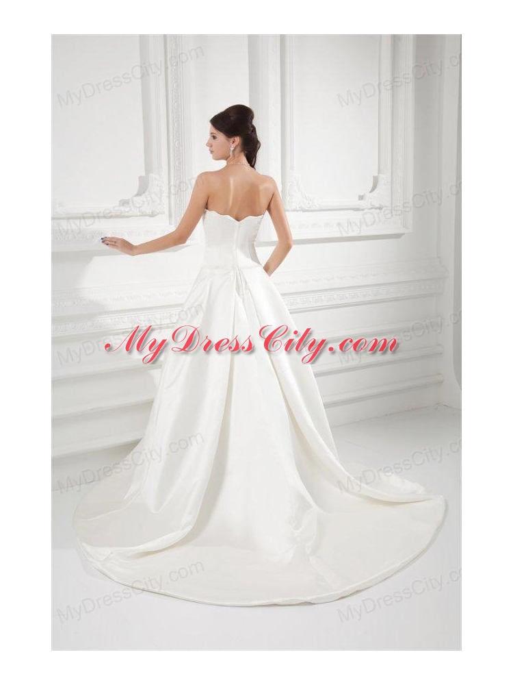 Elegant A-line Strapless Sweep Train Wedding Dress with Satin