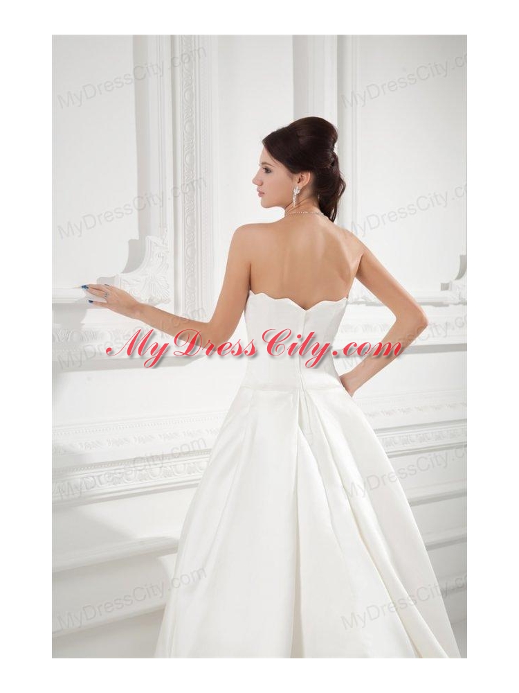 Elegant A-line Strapless Sweep Train Wedding Dress with Satin