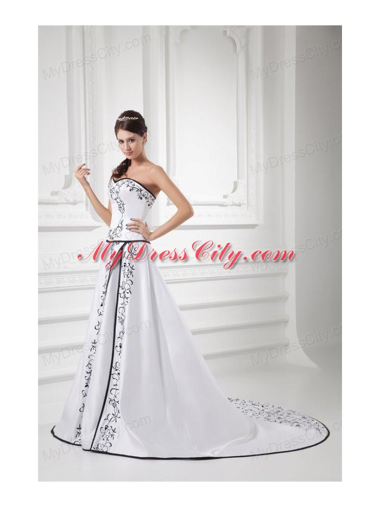 Elegant A-line Sweetheart Chapel Train Wedding Dress with Embroidery