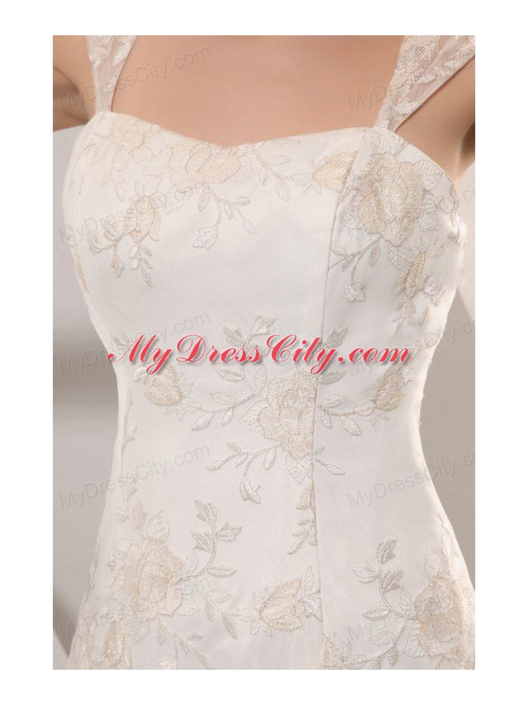 Exquisite Wide Straps Mermaid Lace Court Train Wedding Dress