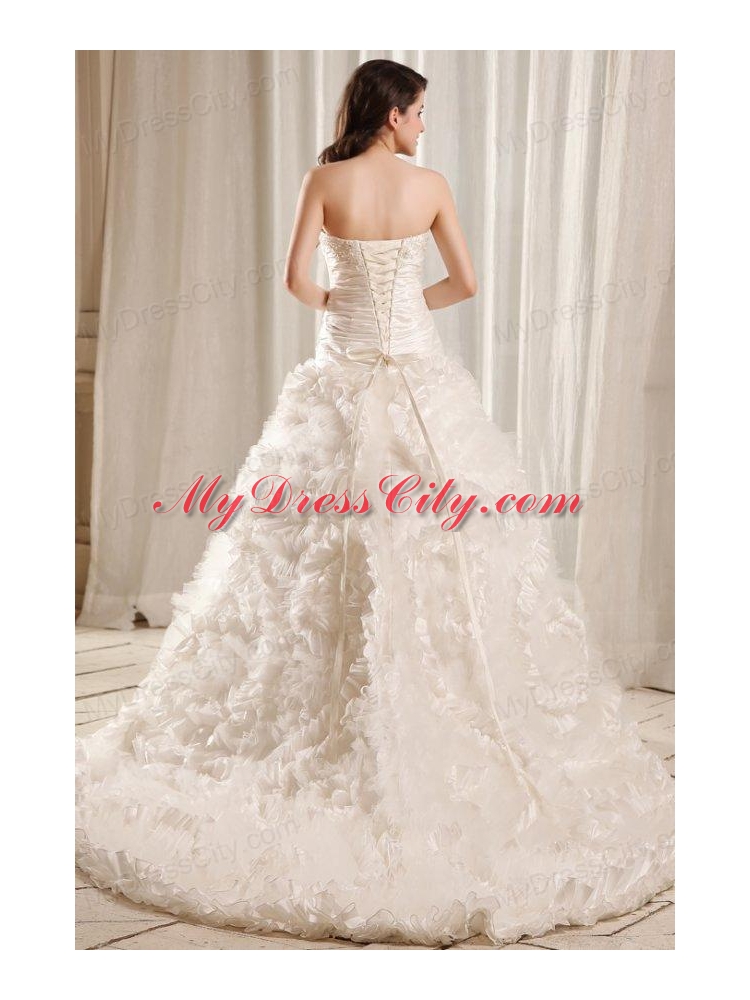 Fashionable A-Line Sweetheart Lace Up Taffeta and Tulle Wedding Dress with Court Train